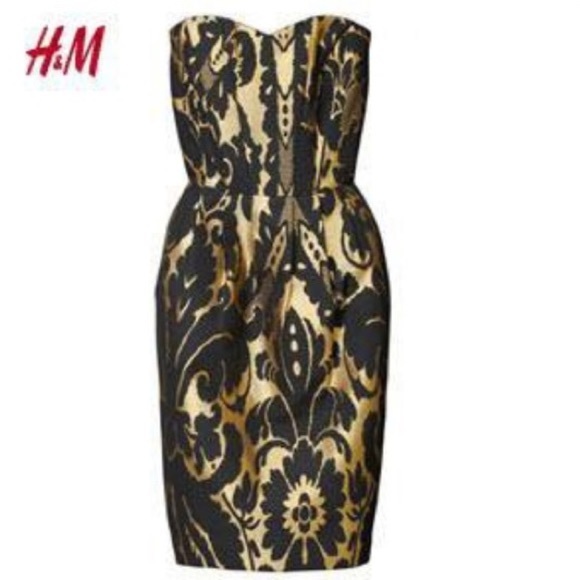 🐯2/$15🐯 H&M Gold Black Brocade CocktailDress - Picture 3 of 15
